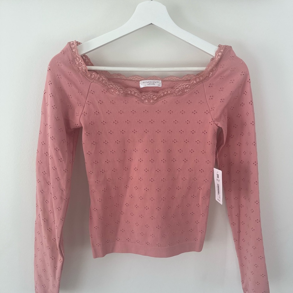 Altar'd State Pink Lace Trim Top